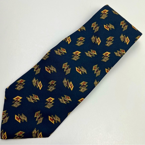 Vintage Chaps Ralph‎ Lauren Blue Geometric 100% Silk Mens Neck Tie Made in USA - Picture 1 of 5